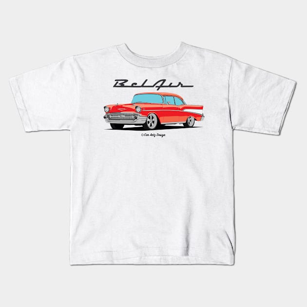 57 Bel Air Red Kids T-Shirt by Car-Artz-Design